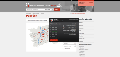 Stránka Pobočky - mapa + tootlip s detailem pobočky