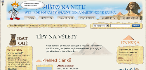 Vnitřní stránka webu Teepek.cz