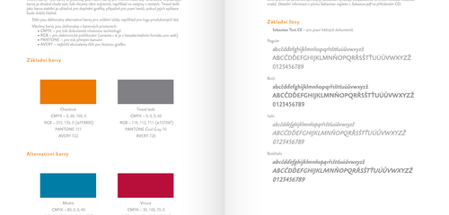 Vnitřní strana CI manuálu - barvy a písma